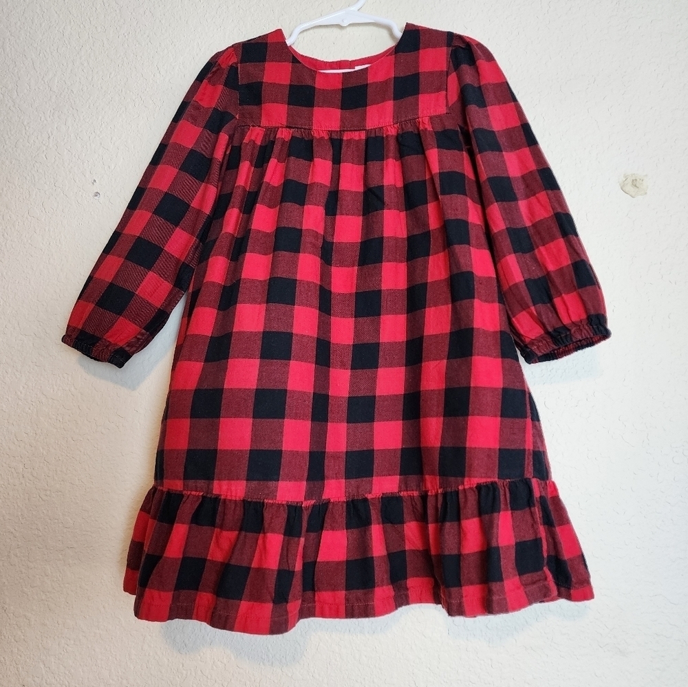 HOST PICK💜 Gap Gingham Tiered Fully Lined Red & Black Long sleeve Dress Size 5